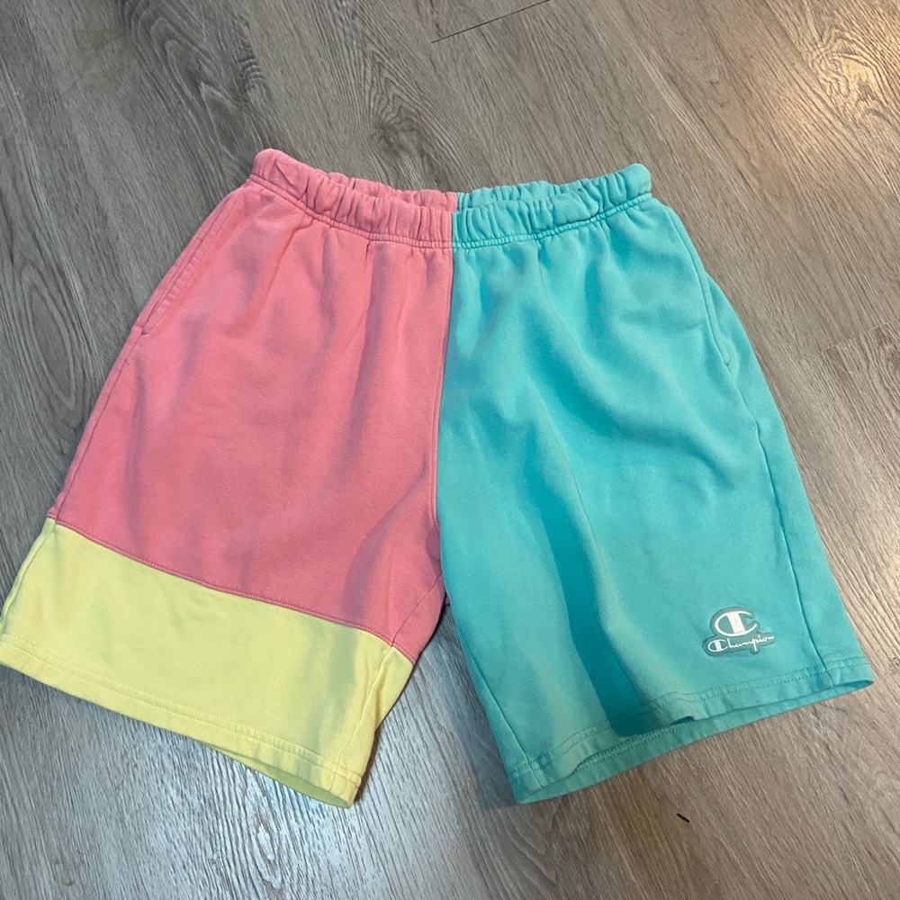 Champion Colorblock Athletic Shorts in Pink, Teal & Yellow